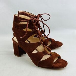 Nine‎ West Take It Up Ghillie Sandals Womens 7 Cognac Suede Gladiator Lace U